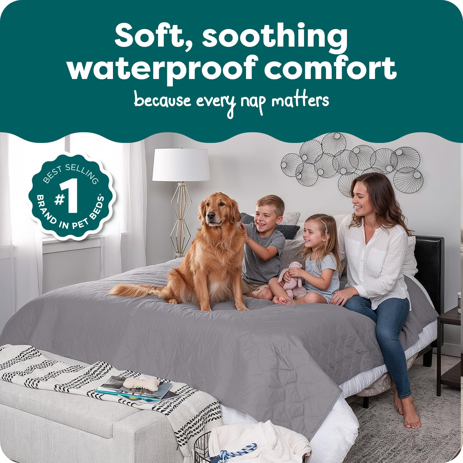 FurHaven Waterproof Blanket & Furniture Protector Cover with Non-Slip Backing, Machine Washable, Jumbo/King, Quilted Twill, Gray