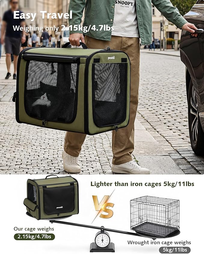 Dog Car Carrier Light Weight 19.7×16.9×14.8in, Foldable Dog Carrier, Green