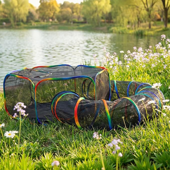 LUCKITTY Outdoor Rainbow Cat Enclosures Playground,Outside House for Indoor Cats Include Portable Tent, 3 Way with 2 Cube Tunnel, for Kitty and Small Animals,Within Storage Bag