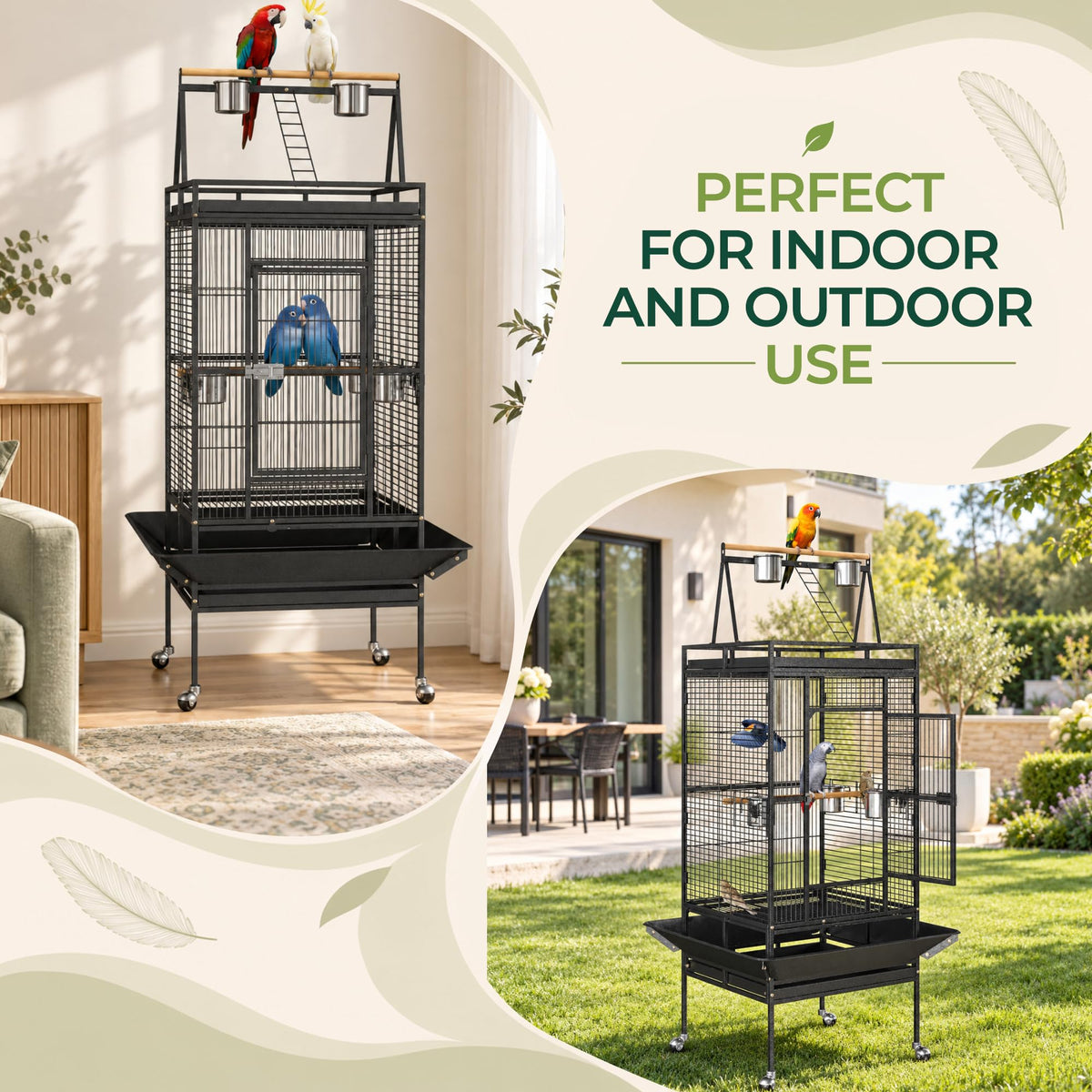 ZENY 68-Inch Birdcage, Playtop Parrot Cage, Wrought Iron Bird Cage with Rolling Stand, Heavy-Duty Pet Bird House for Parrot Cockatiel Cockatoo Parakeet Macaw Finches, Black