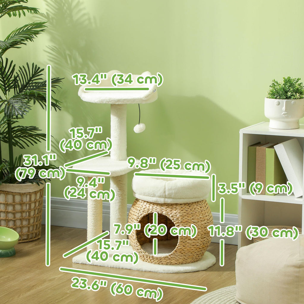 PawHut 31" Cat Tree for Indoor Cats w/Sisal Scratching Posts Cream White