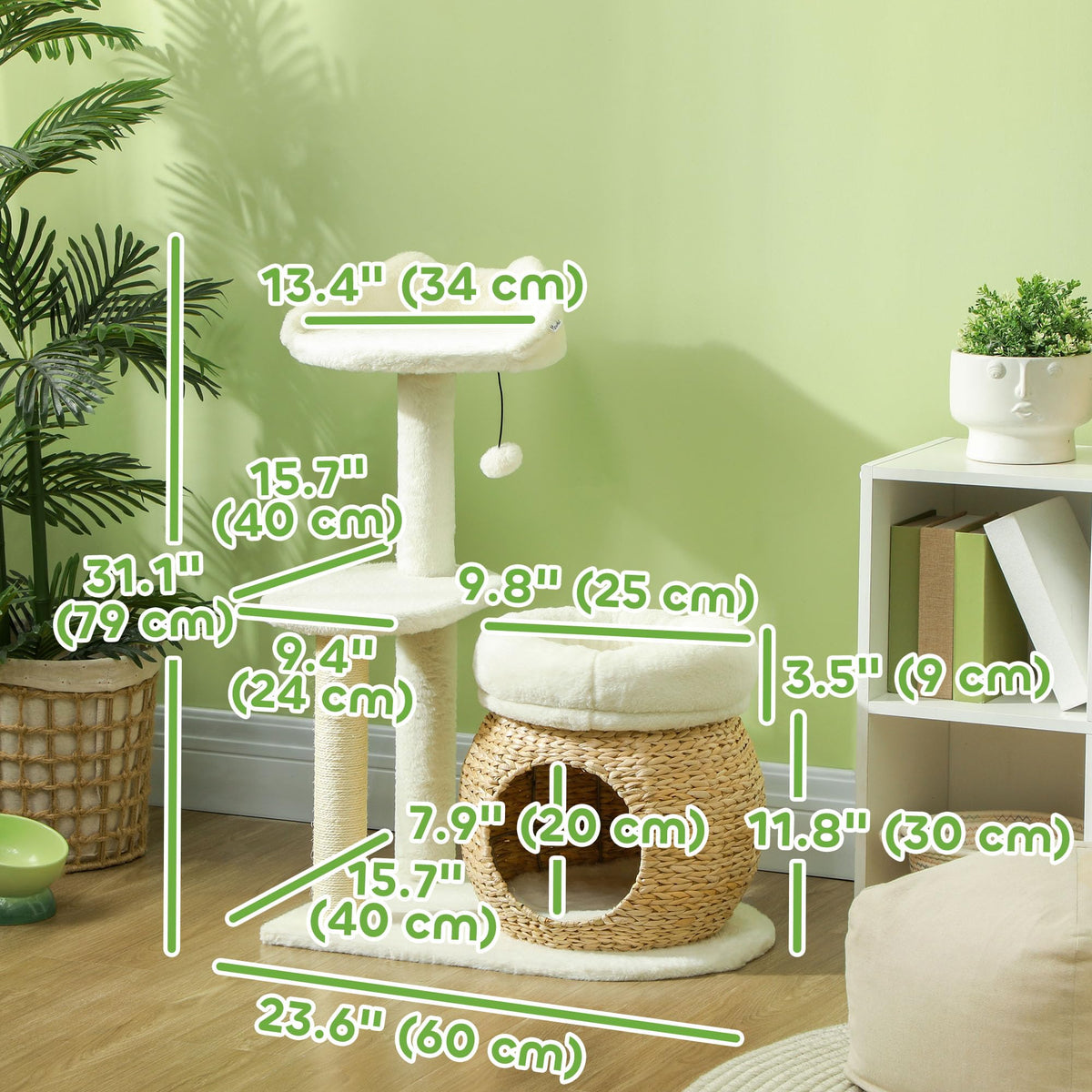 PawHut 31" Cat Tree for Indoor Cats w/Sisal Scratching Posts Cream White
