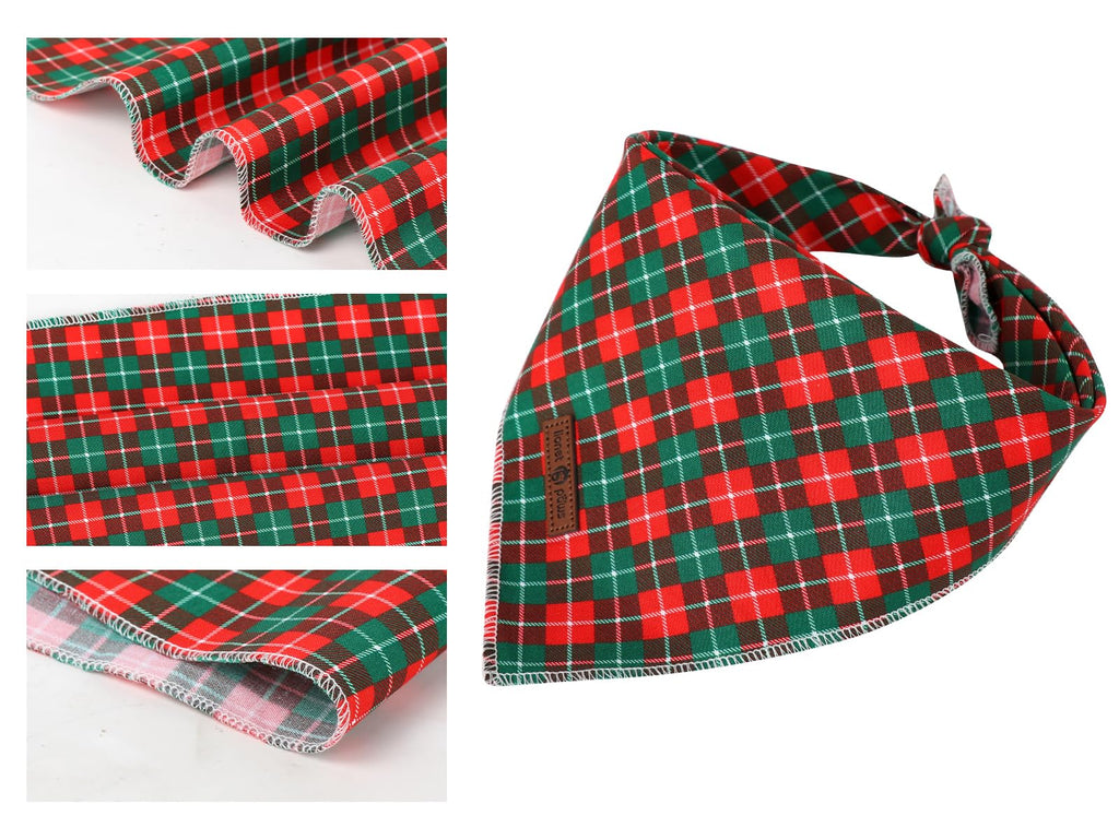 Lionet Paws Cotton Christmas Dog Bandanas,Red Green Grid Comfortable Dog Bandana Bibs Scarf Dogs Kerchief,Autumn Scarves for Medium Large Dogs Pets