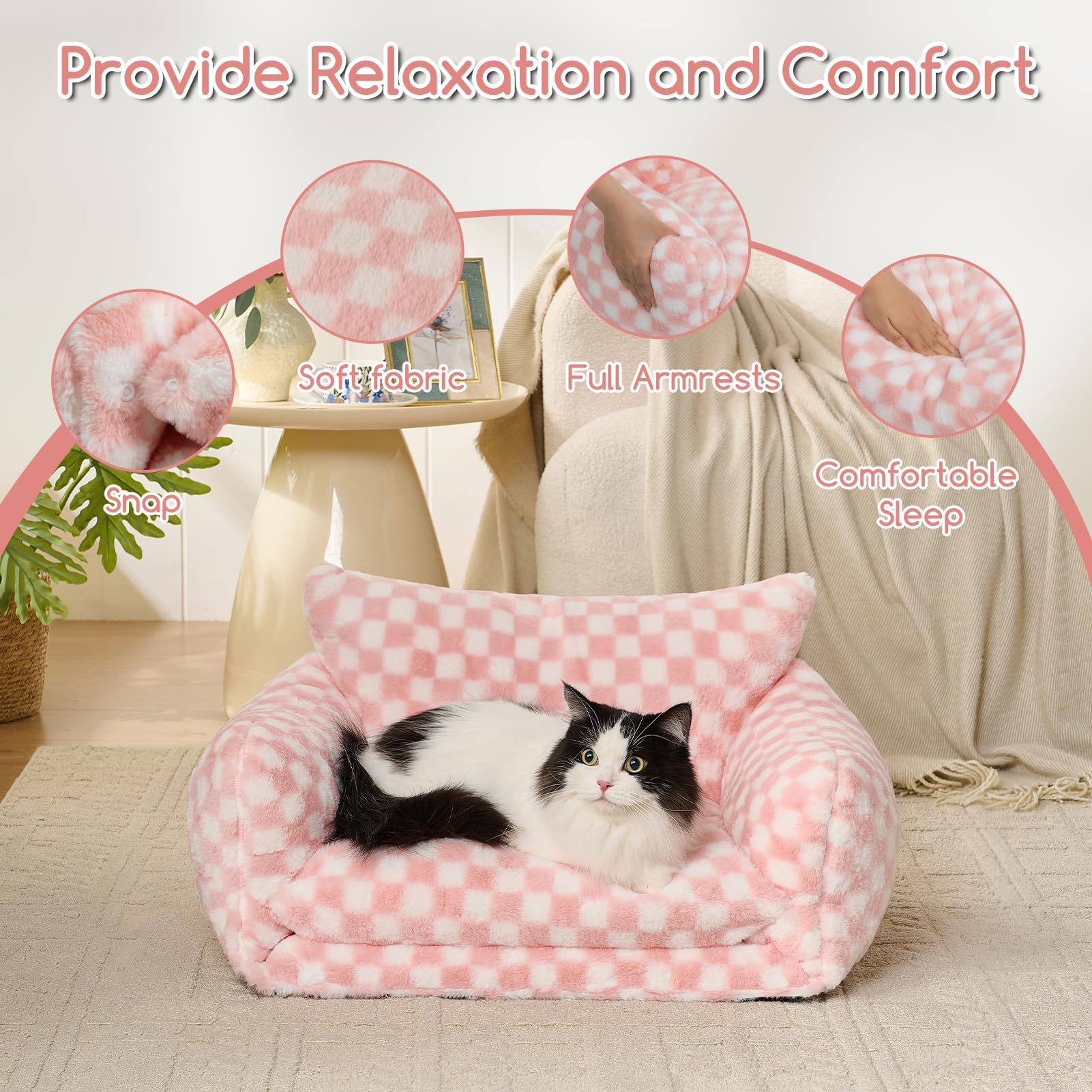Hollypet Cat Bed Small Dog Orthopedic Couch Beds for Pets up to 20 lbs
