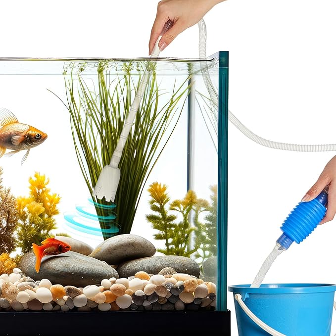 Tiangrid Aquarium Fish Tank Cleaning Tool Kit Include 4 Pcs Long Aquascape Tools Kit 1 Pcs Magnetic Glass Cleaner Brush 5 in 1 Fish Tank Gravel Cleaner and Siphon Vacuum for Terrarium Fish Tank Set