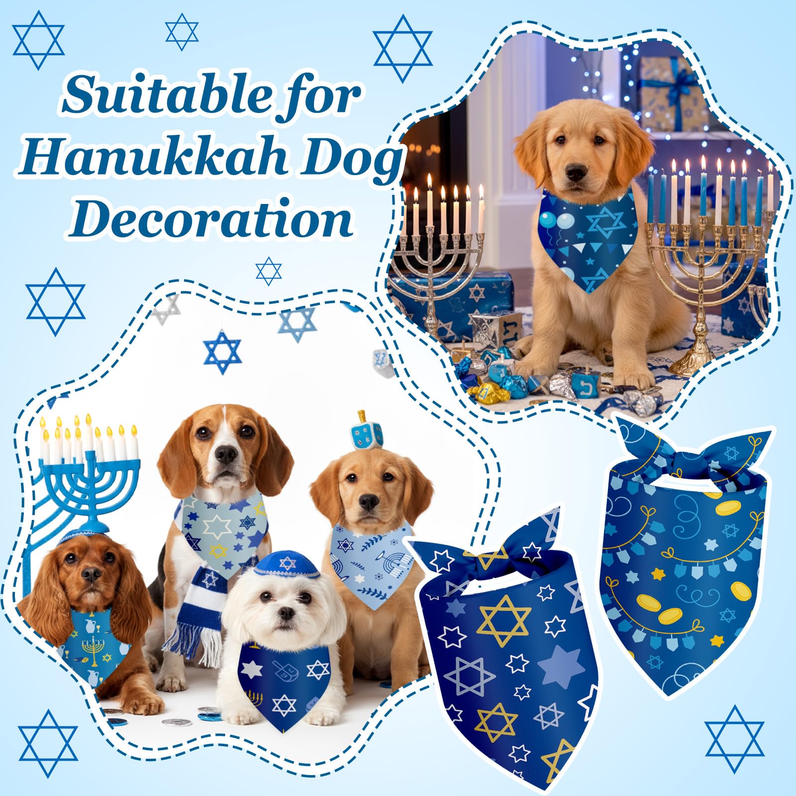 Abbylike 50 Pcs Hanukkah Dog Bandanas Bulk Blue Bandanas for Dogs Triangle Kerchief Bibs Scarf Set for Pet Hanukkah Costume Photo Props Accessories Pet Shops, 25 Styles (25.6 x 17.7 x 17.7)