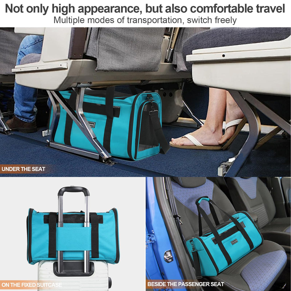 Airline Approved Dog Carrier. Cat Soft-Sided Carriers,Small Dog Travel Carriers,Small Animal Rabbit Carrying Case,TSA Airline Approved Pet Carrier（Blue）
