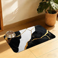 Black Gold Marble Dog and Cat Food Mat, Absorbent Feeding Placemat, Waterproof Non-Skid Rubber Backing, No Stains Pet Supplies – 12x20 Inch