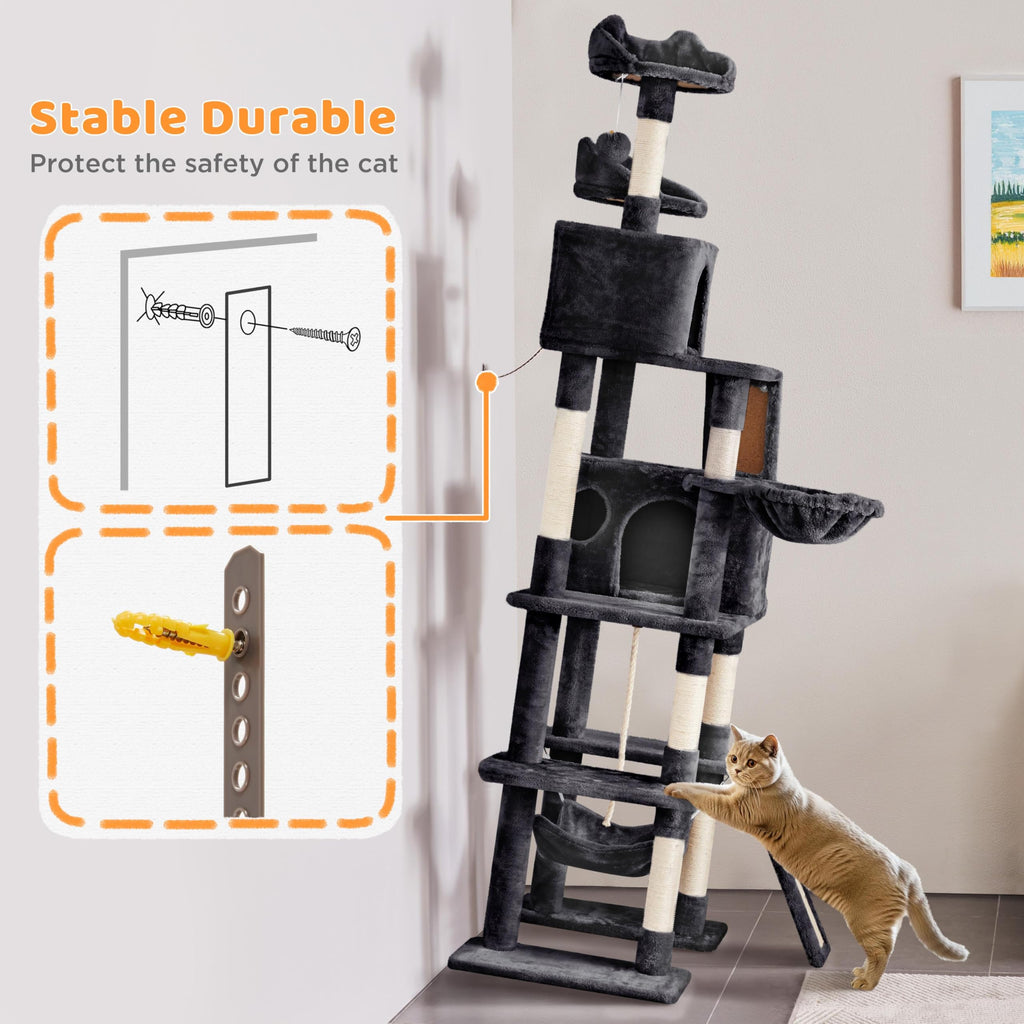 Yaheetech 82.5in Tall Cat Tree for Large Cats, Sturdy Multi-Level Condo