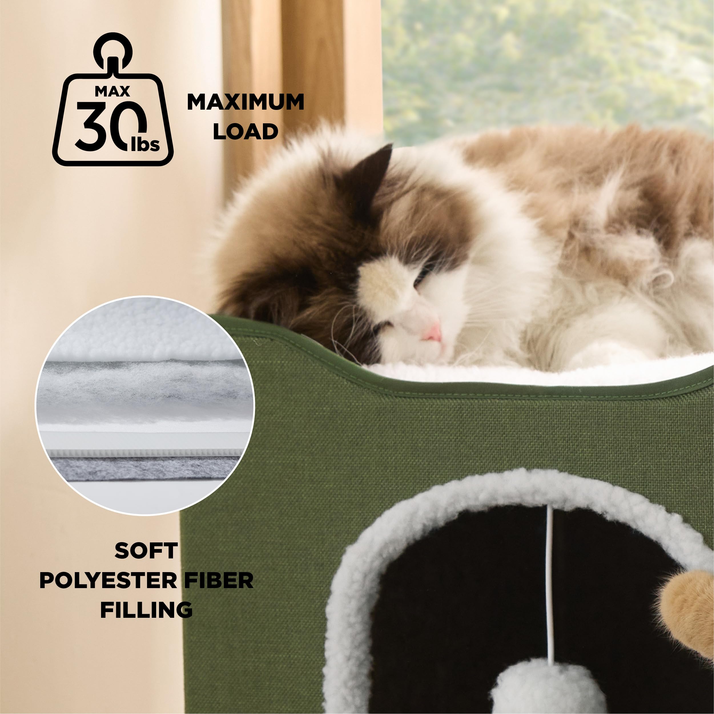 Bedsure Cat House Bed for Indoor Cats with Fluffy Ball and Scratch Pad