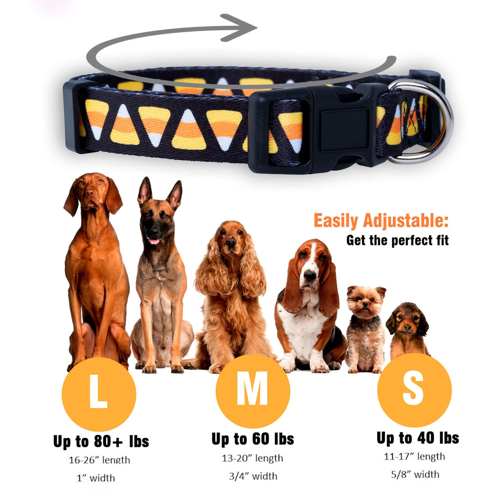 Native Pup Halloween Dog Collar- Spooky Fall Themed Horror Costume Collars- Skull, Pumpkin, Ghost, Bat, Witch, Candy Corn, Spider- Adjustable for Small, Medium, Large Breeds (Large, Candy Corn)