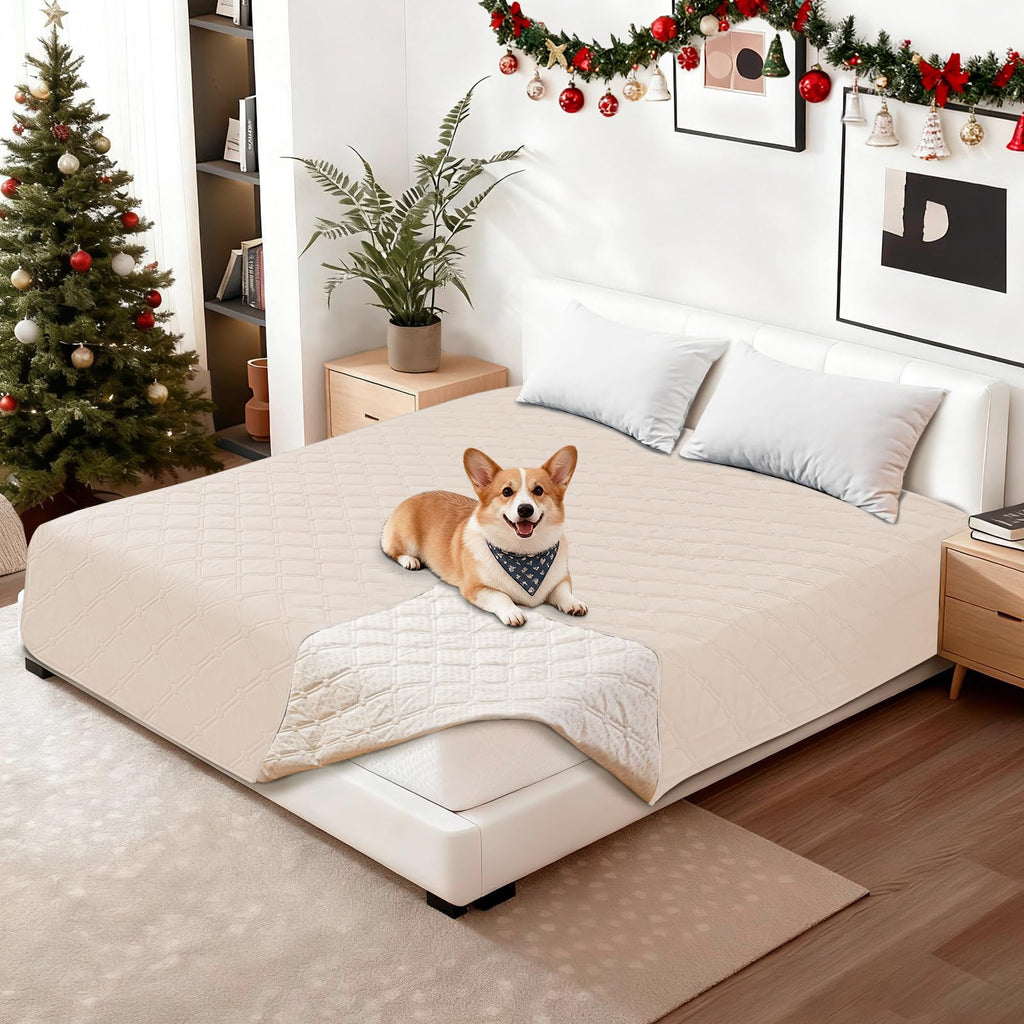 CYCMACO Waterproof Dog Blanket, Non-Slip Soft Pet Bed Cover, Couch Cover for Dogs Washable, Protects Sofa, Furniture, Crate, Car, Tear Resistant Leakproof Pet Blanket (52x82 Inch, Beige)