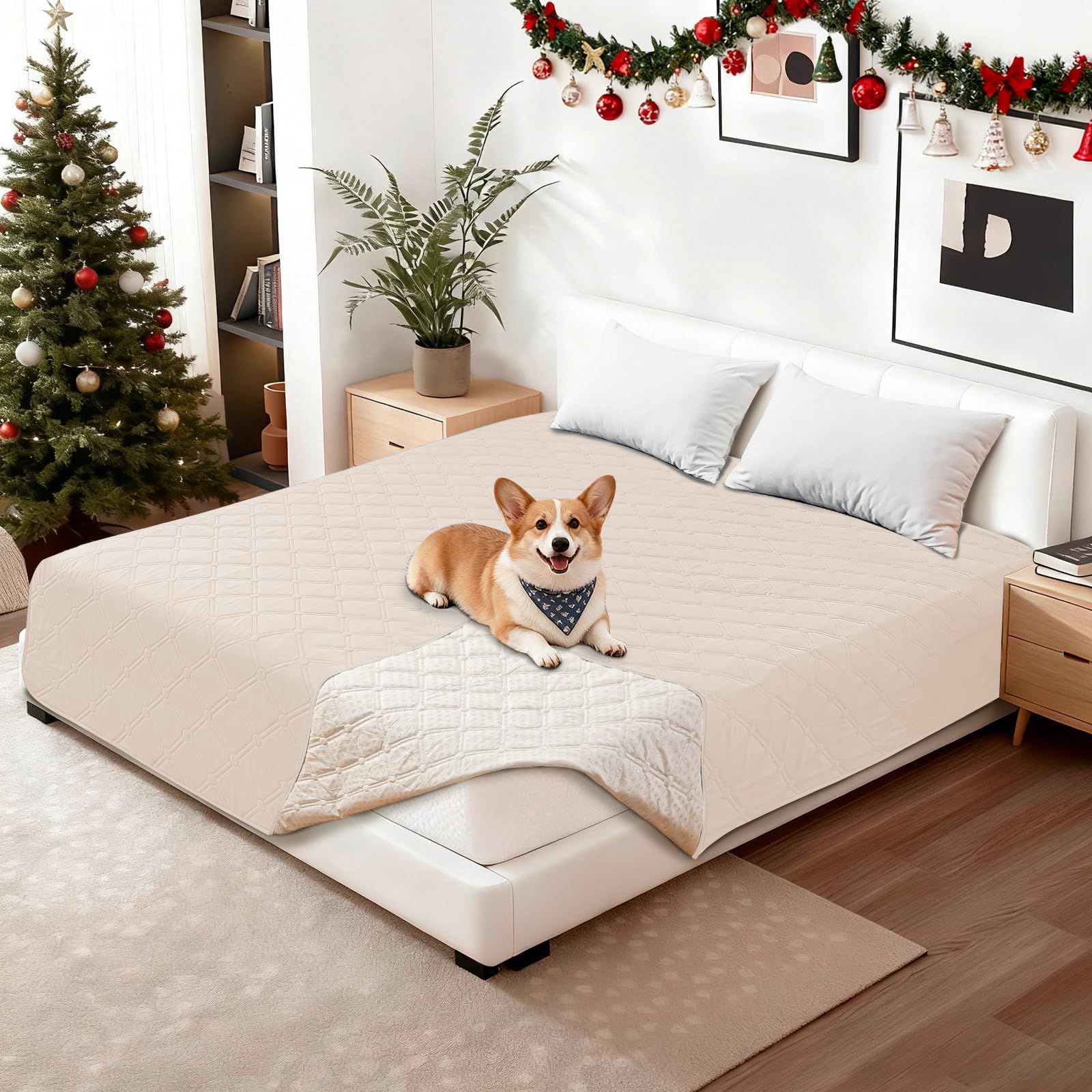 CYCMACO Waterproof Dog Blanket, Non-Slip Soft Pet Bed Cover, Couch Cover for Dogs Washable, Protects Sofa, Furniture, Crate, Car, Tear Resistant Leakproof Pet Blanket (40x50 Inch, Beige)