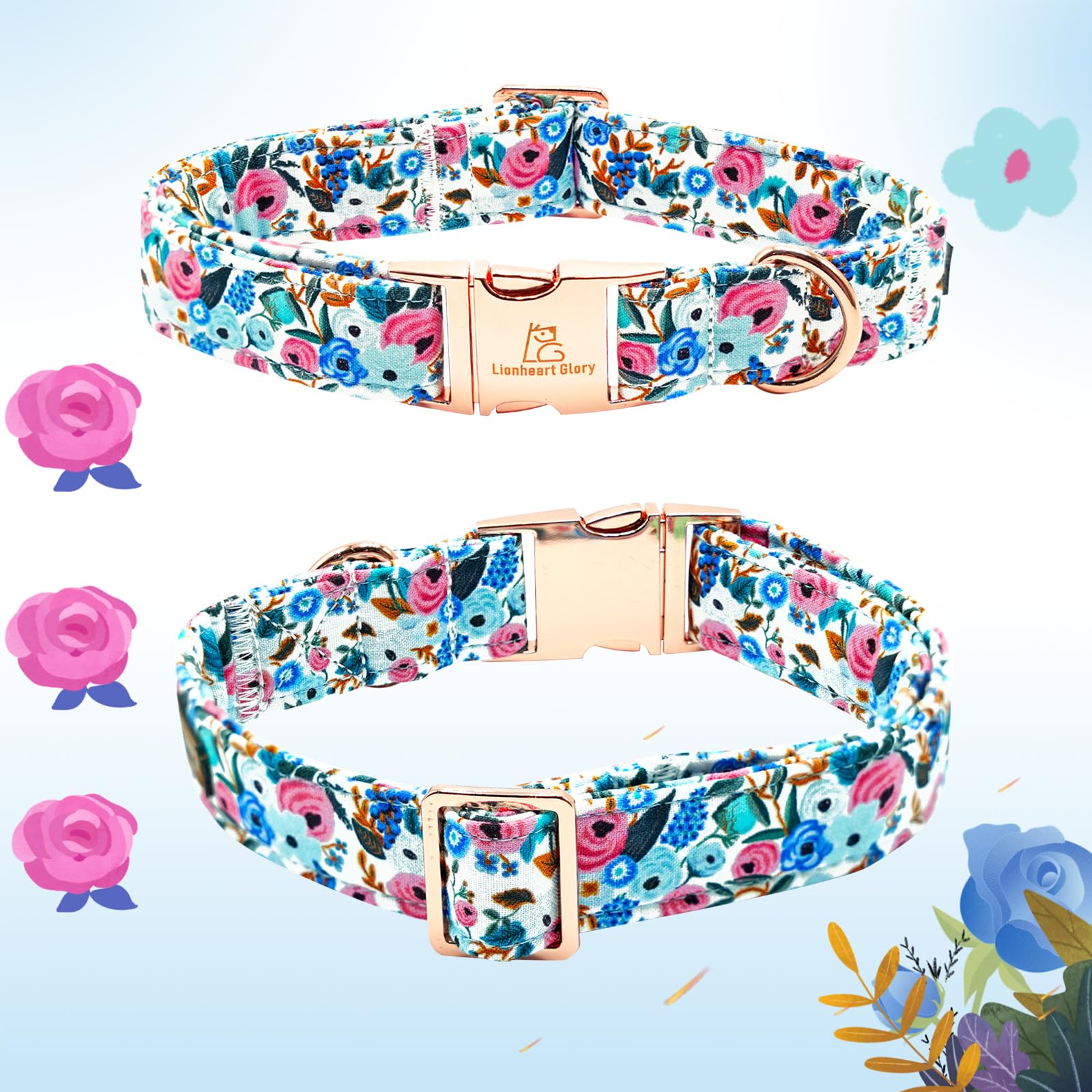 Lionheart Glory Floral Dog Collar - Cute, Soft & Durable Adjustable Collar for Small Dogs