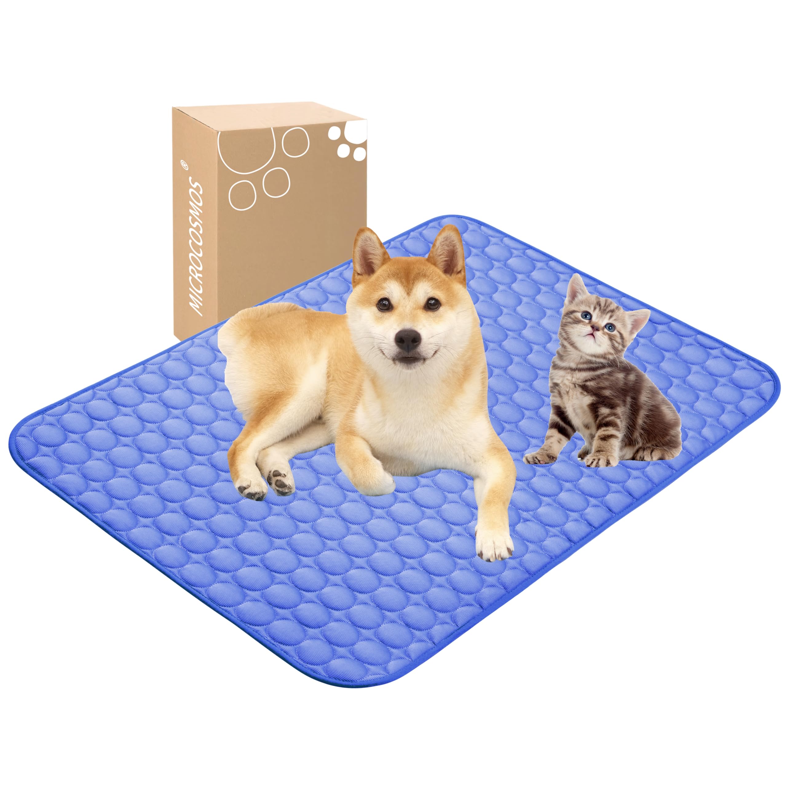 MICROCOSMOS Summer Cooling Mat & Sleeping Pad- Water Absorption Top, Easy Carry, EZ Clean, Materials Safe. Keep Cooling for Pets, Kids and Adults.(Navy Blue, 40" x 28")