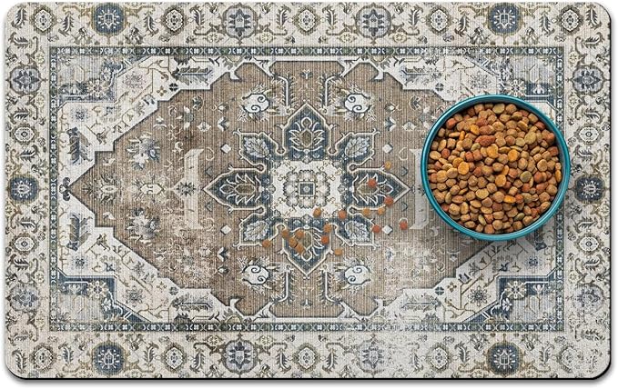 QXWREL Dog Food Mat for Floors, Absorbent Pet Cat Food Bowl Mat