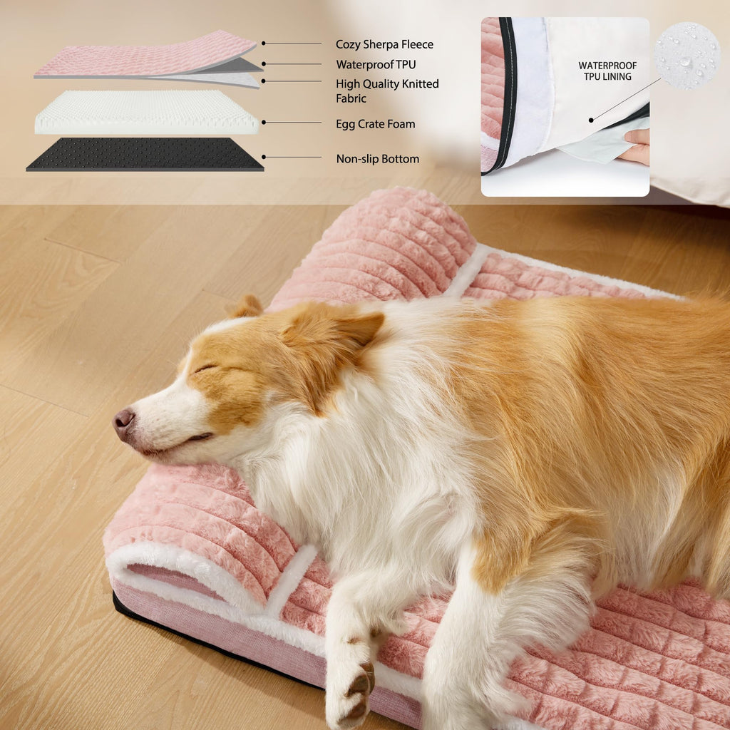 Jolifield Orthopedic Large Dog Bed Pillow Pet Sofa Bed 56''X40'' Pink