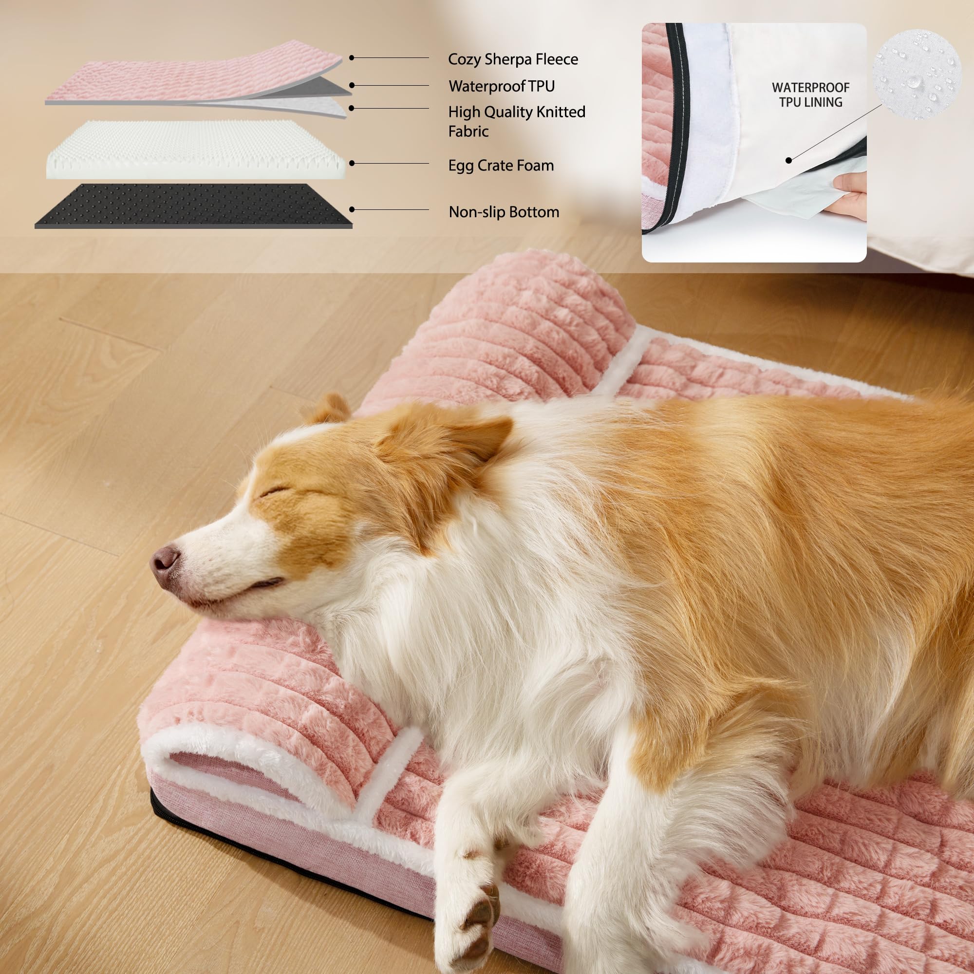 Jolifield Orthopedic Large Dog Bed Pillow Pet Sofa Bed 56''X40'' Pink