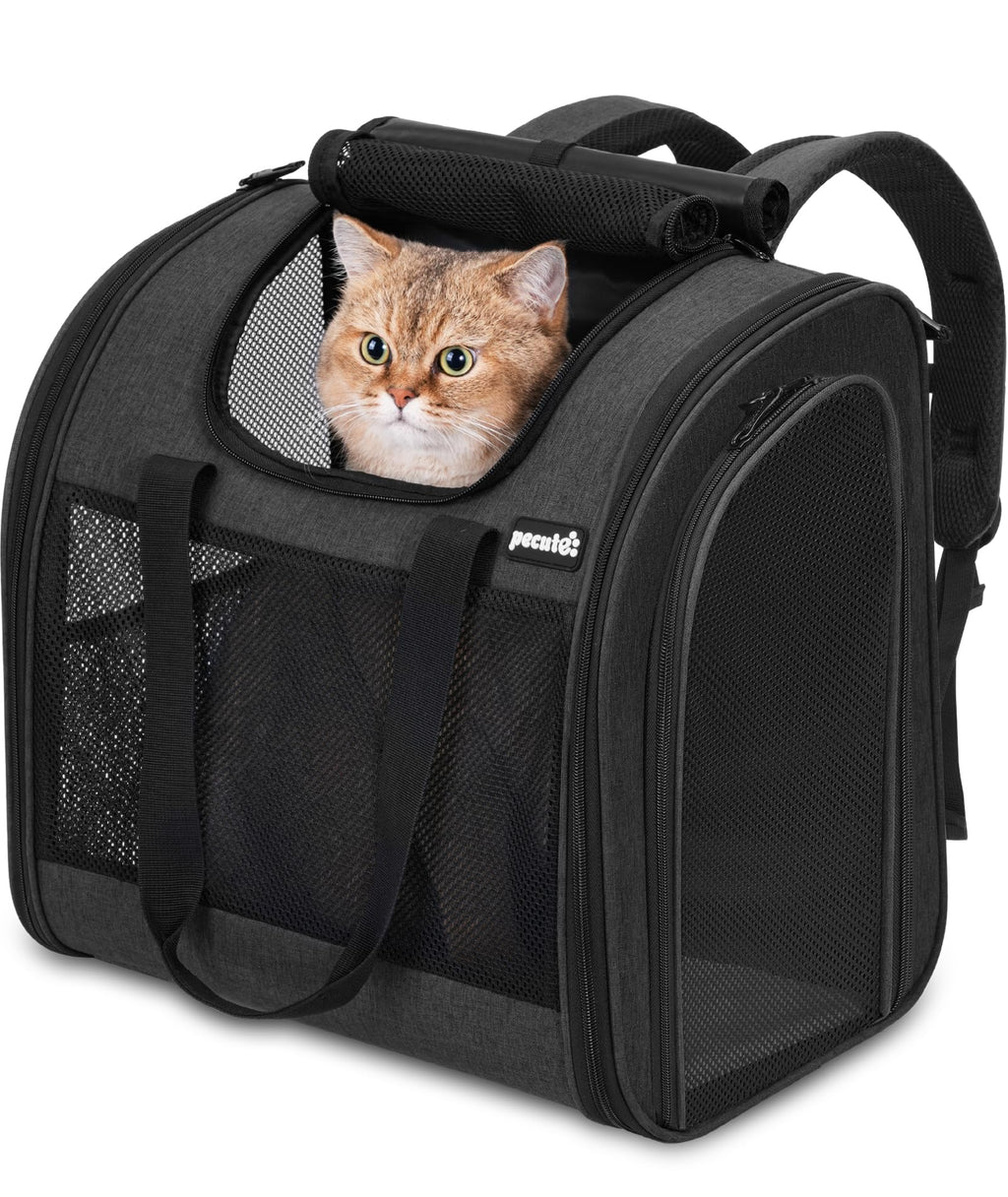 Pecute Cat Backpack with Widened Interior Space, Upgraded Dog Backpack Carrier with Various Ways to Carry, Pet Backpack with Breathable Mesh, Pet Travel Carrier with Soft Padded,Dark Grey