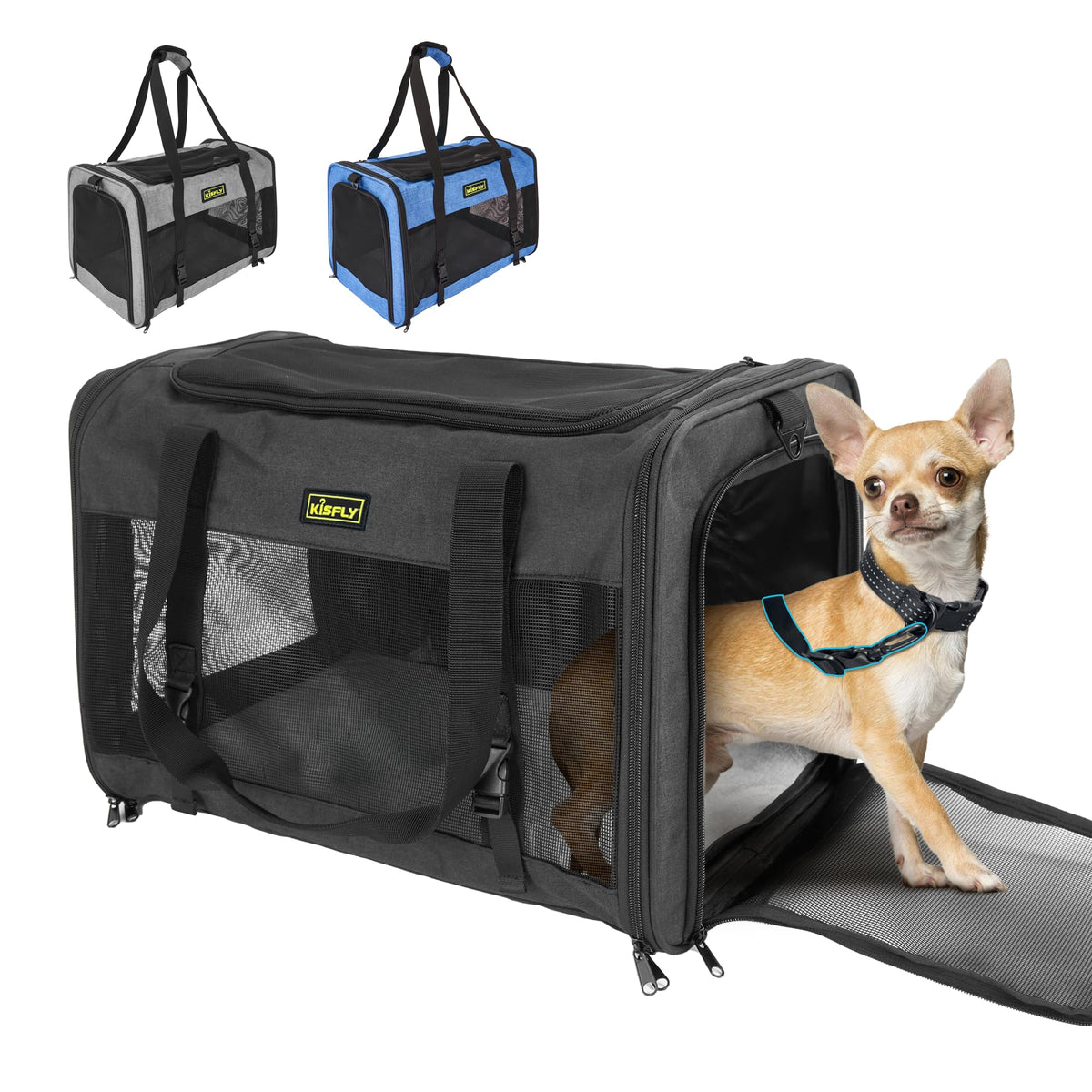 KISFLY Pet Carrier 20"x13"x13", Foldable Soft Travel Bag for Cats & Dogs