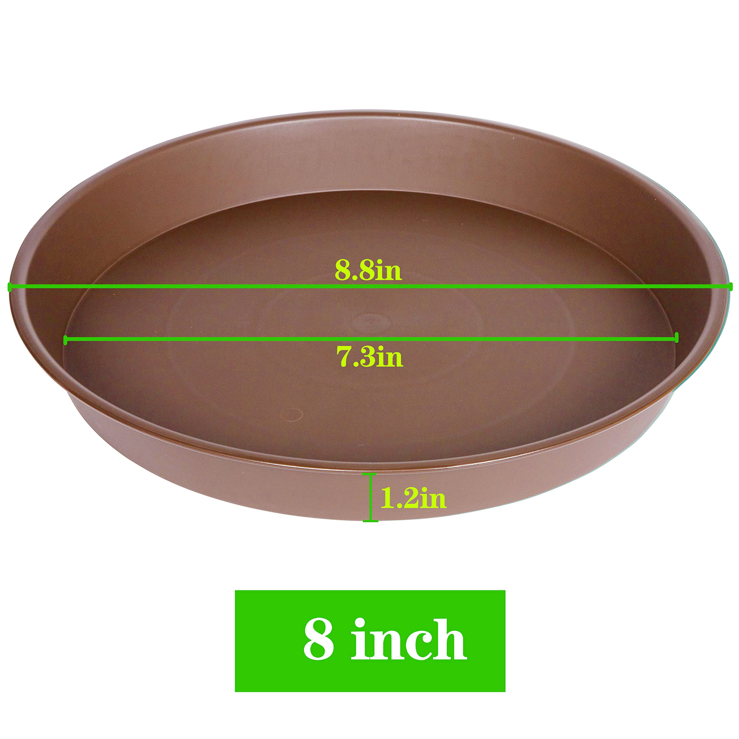Bleuhome 6 Pack of 8 inch Plant Saucer, Heavy Duty Plastic Plant Water Tray 8 inch Round, Pebble Tray, Flower Plant Saucers for Indoors No Holes, Plant Dishes Saucer for Planter 7"/8" (8", Chocolate)