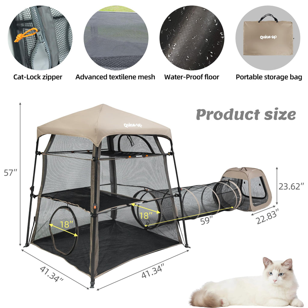 3 in 1 Portable Cat Enclosures with Tunnel & Cat House, Quick Setup Foldable Indoor Outdoor Cat Play Tent for Pet Families, Upgraded Stable Frame, Extra Large Space, Storage Bag + Cat Wand & Balls