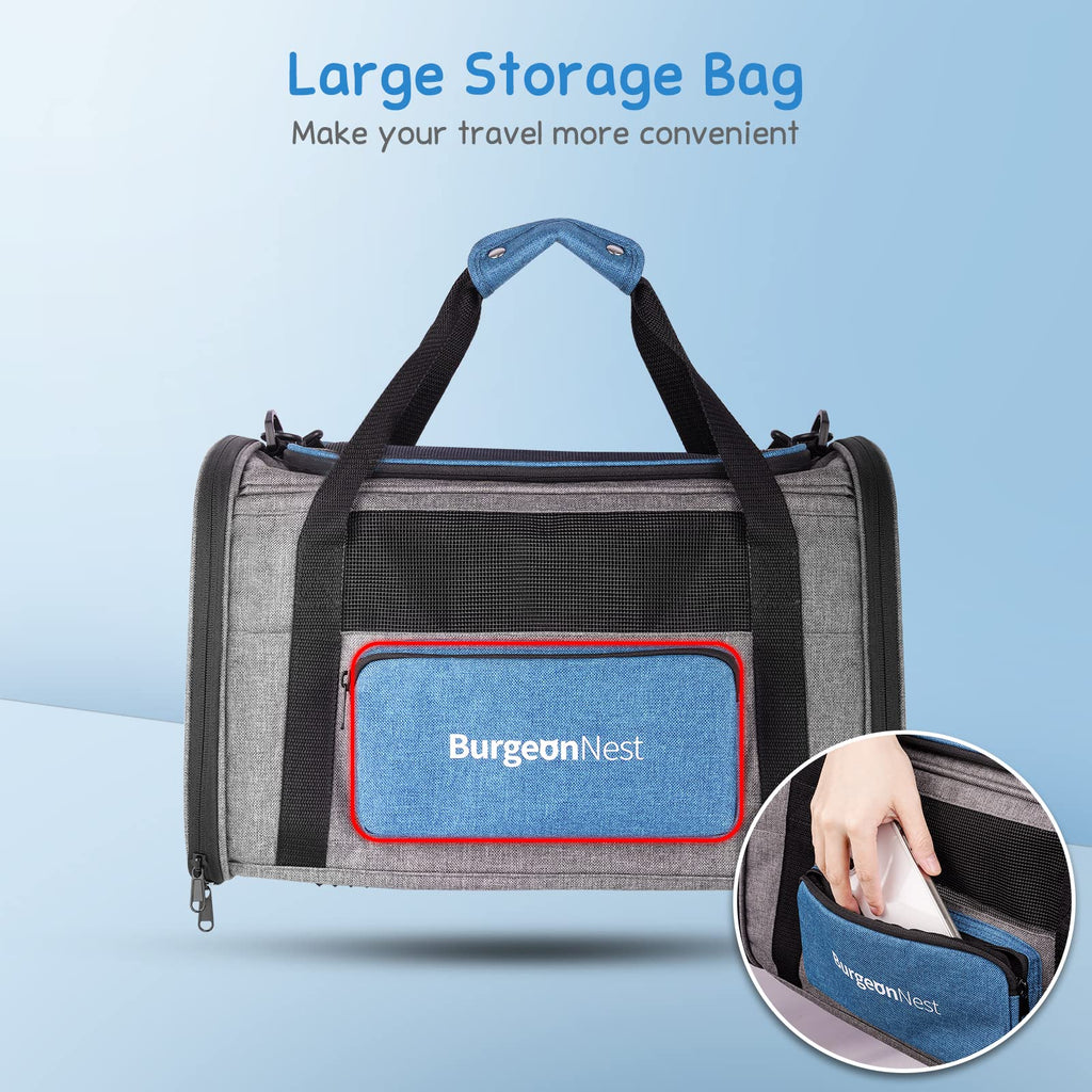 BurgeonNest Pet Carrier for Large Cats up to 25 lbs with Unique Side Bag