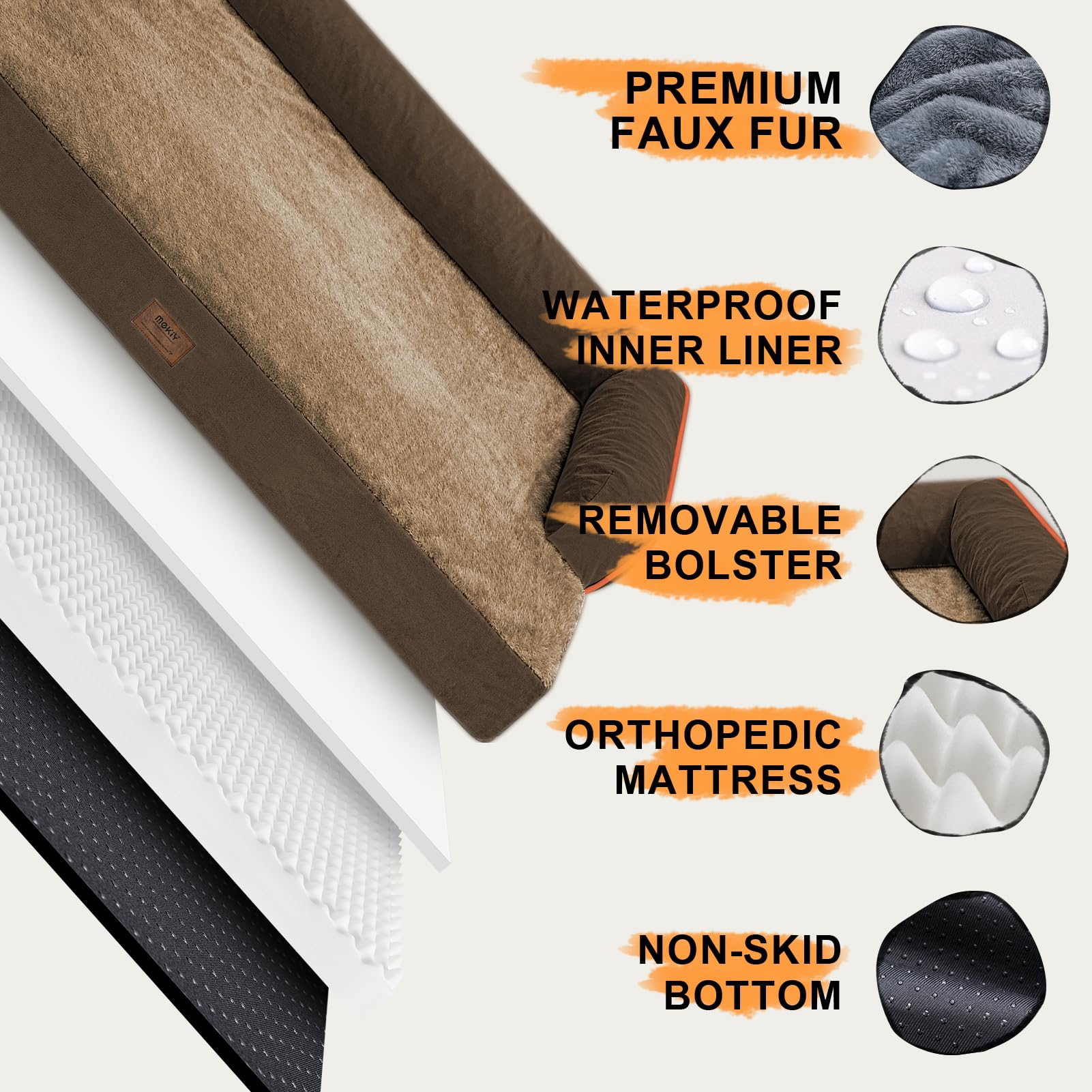 MEKIY Orthopedic Waterproof Dog Bed with Bolster for Extra Large Size Dogs
