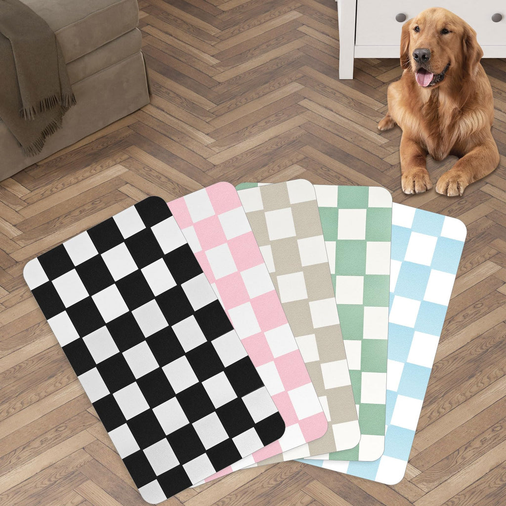 Checkered Dog Food mat, Non-Slip Sole Absorbent Dog and Water Bowl mat, Stain Free Quick Drying Checkerboard pet placemat, Suitable for cat、Puppy Accessories 12"x19" (Black)
