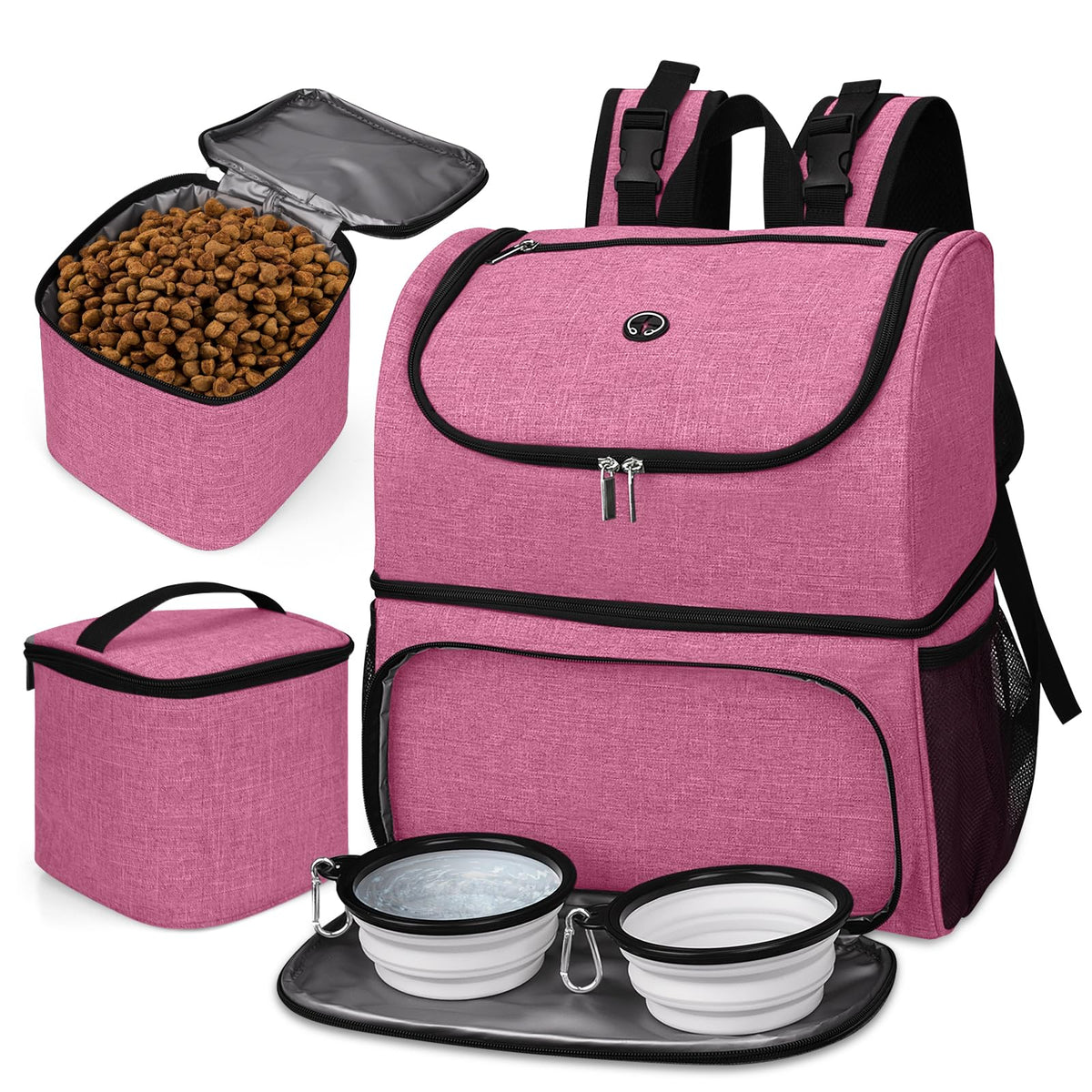 BAGLHER丨Dog Travel Bag, Airline Approved Pet Supplies Backpack, Dog Travel Backpack Accessories Set with 2 Silicone Collapsible Bowls and 2 Food Baskets. Purple