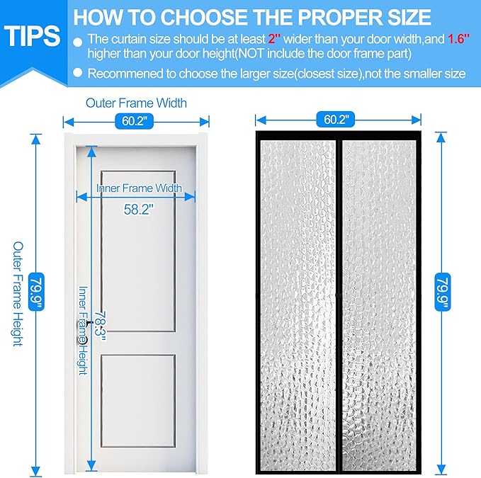 RELIANCER Magnetic Thermal Insulated Door Curtain,Waterproof EVA Door Cover,Fit Doors Size Up to 58"x78",Temperature Protection Insulated Doorway Curtain Partition,Patio Self-Closing Doors Net Screen