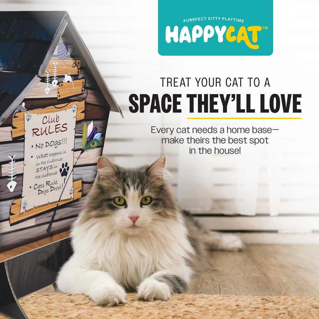 HappyCat Tree House Cat Scratcher House - Natural-Themed Cardboard Cat Playhouse, Scratch Panels, Spacious Interior & Scratch Surfaces - Sturdy Indoor Cat Activity Center