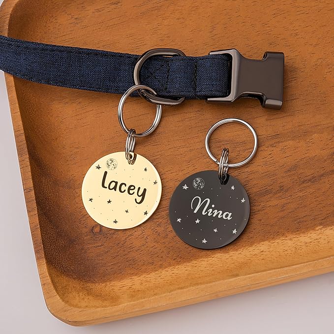 Anavia Small Size Dog Cat ID Tags, Small/XS Personalized Color Plated Stainless Steel Puppy Kitten Name Tags, Customized Engraved Nameplate Pet Collar Tag (Rose Gold, Round)
