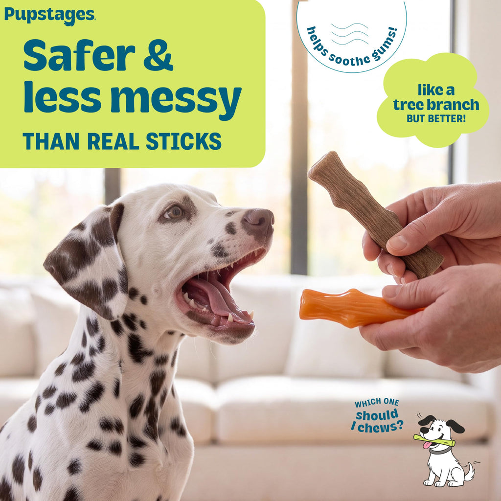 Pupstages Dogwood Puppy Dog Chew Toys, USA Made Materials, 2-Pack, 5.3"