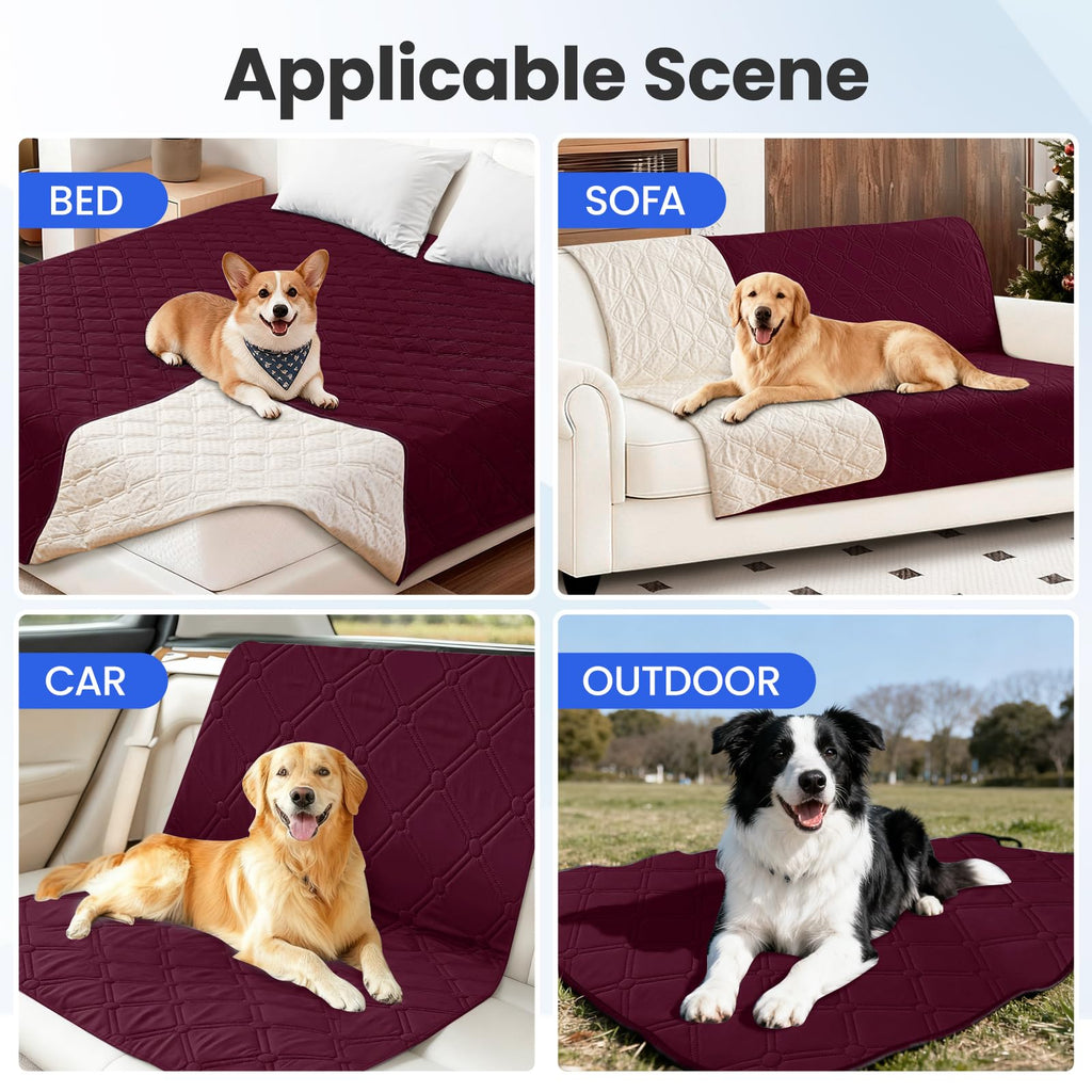 Waterproof Dog Blanket, Non-Slip Soft Pet Bed Cover, Couch Cover for Dogs Washable, Protects Sofa, Furniture, Crate, Car, Tear Resistant Leakproof Pet Blanket Christmas (52x82 Inch, Burgundy)