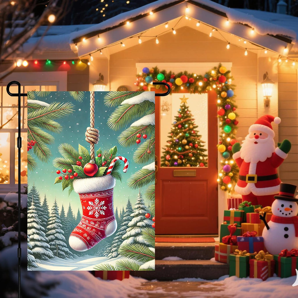 BlissYard Christmas Garden Flag 12x18 Inch Candy Stocking Yard Decor