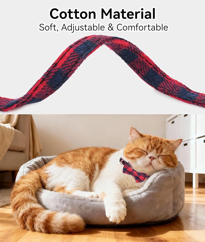Joytale Upgraded Cat Collar with Bells, Breakaway Cat Collars with Bow Tie, 2 Pack Girl Boy Safety Plaid Kitten Collars, Pink+Red