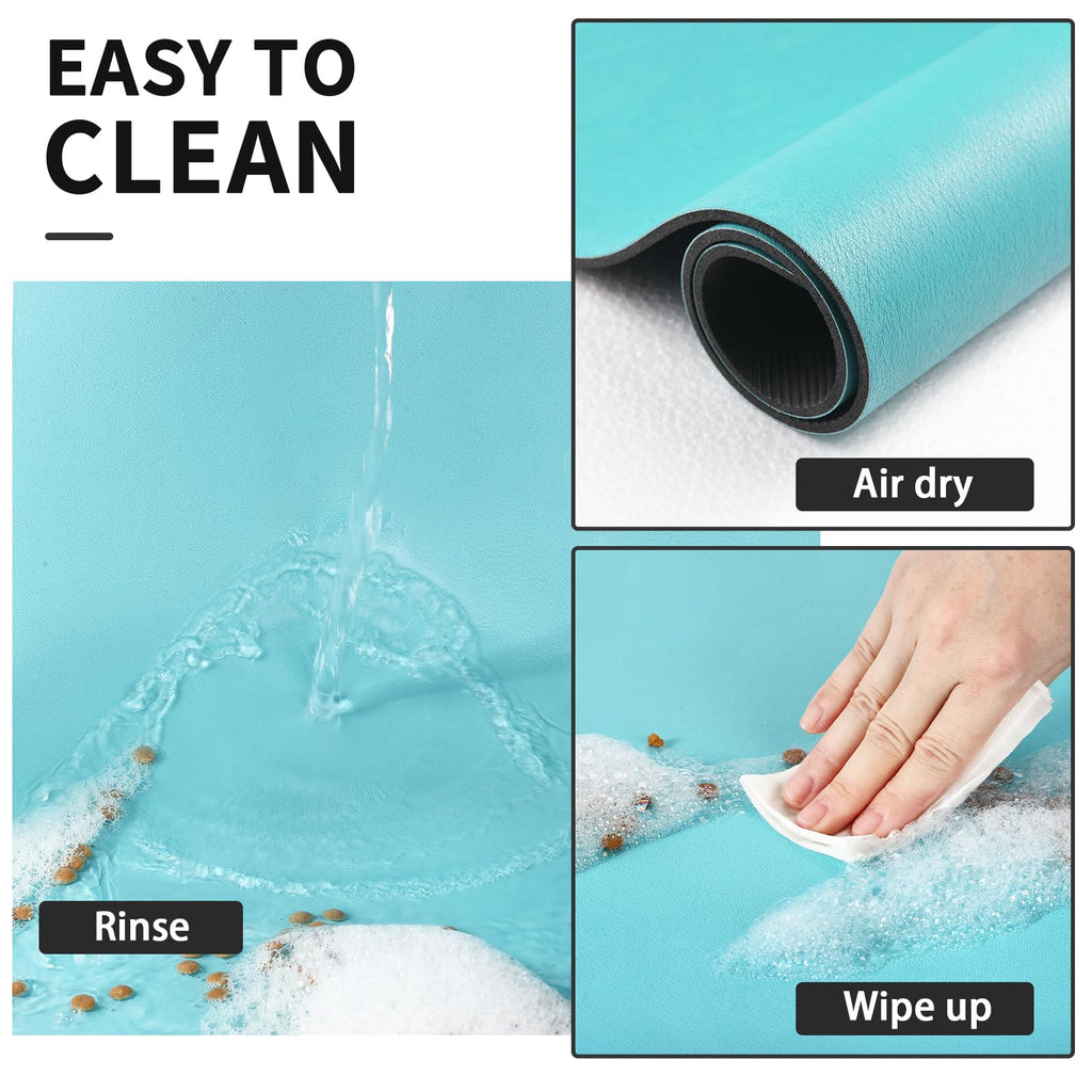 HotLive Dog Food Mat - Absorbent Cat Mat for Food and Water, No Stains Pet Feeding Bowl Mat, Easy to Clean Pet Placemats, Quick Dry Dog Water Dispenser Mat for Messy Drinkers | Paw Teal 18"x34"