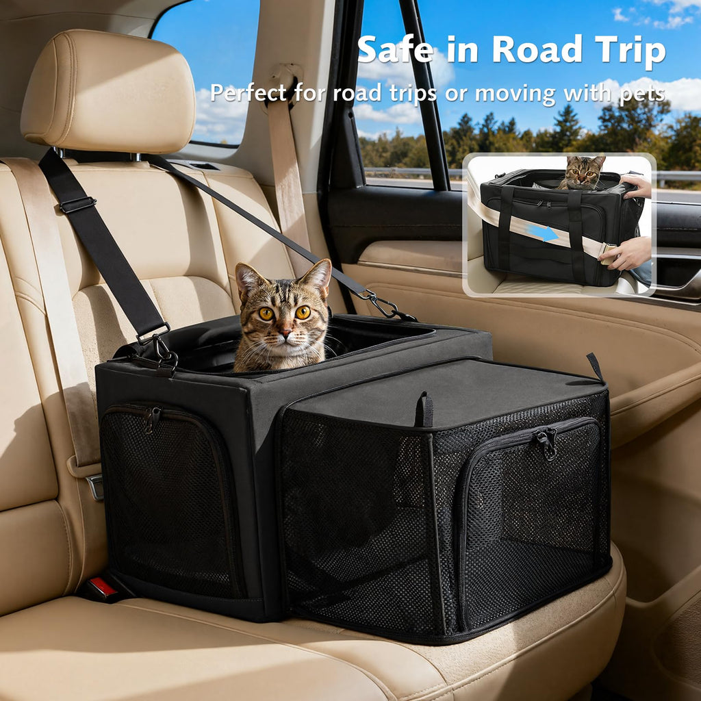 Pecute Cat Carrier Expandable, Stable Pet Carrier,Dark Gray