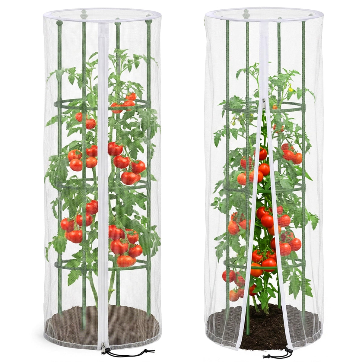 2 Pcs Garden Bird Netting for Triangle Plant Cage, 59" x 20" x 20" Tomato Cage Garden Net Cover with Zipper, Tomato Trellis Insect Bird Barrier Protection Mesh for Vertical Climbing Plant Vegetable