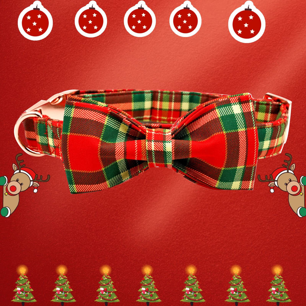 Bobo Rainbow Dog Collar - Christmas Red Plaid Dog Collars Bowtie Gift Soft Bow Collar with Bow Adjustable Metal Buckle Pet Collar for Medium Dogs