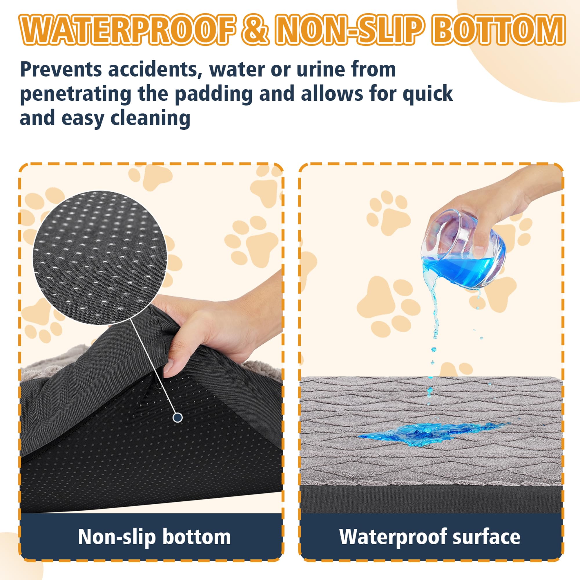 Maihandasi Orthopedic Dog Crate Bed – Waterproof Plush Pet Mattress with Removable Washable Cover, Non-Slip Bottom, Big Memory Foam Dog Bed for Crate, 36x27 Inch, Grey