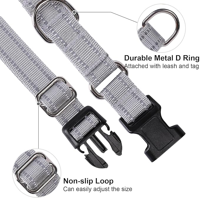 JOYEEIIOO Martingale Dog Collar, Adjustable Nylon Reflective Collar with Quick Release Buckle, No Pull Dog Training Collars for Small Medium Large Dogs (Grey S)