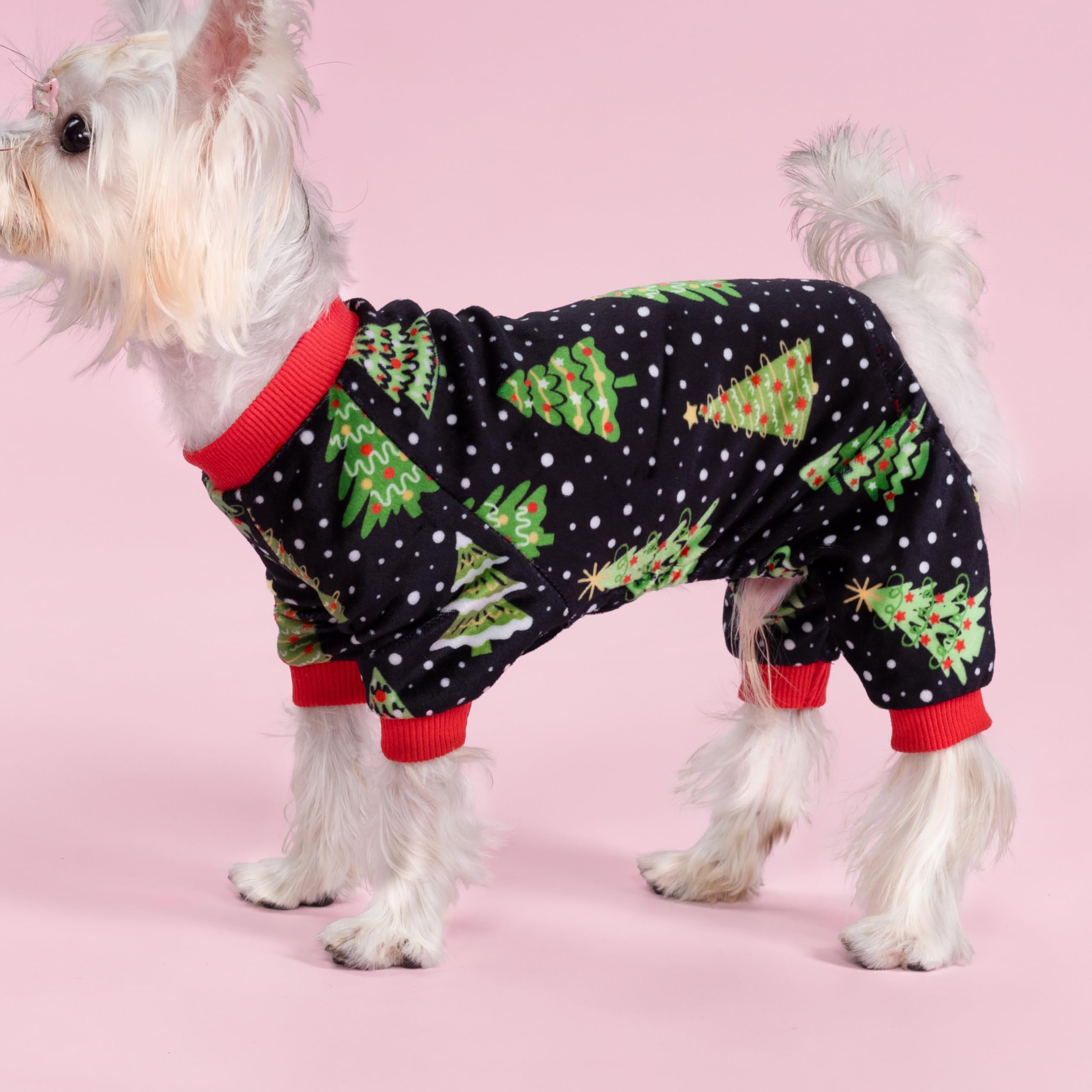 Fitwarm Christmas Tree Dog Pajamas, Christmas Clothes for Small Dogs Boy Girl, Holiday Pet Outfit, Black, Red, Green, Yellow, XXL