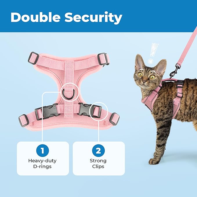 Voyager Escape-Proof Step-in Lock Cat Harness & 5ft Neoprene-Handle Leash Set All-Weather Mesh with Reflective Stitching for Small to Large Cats by Best Pet Supplies, Pink (327), XXS