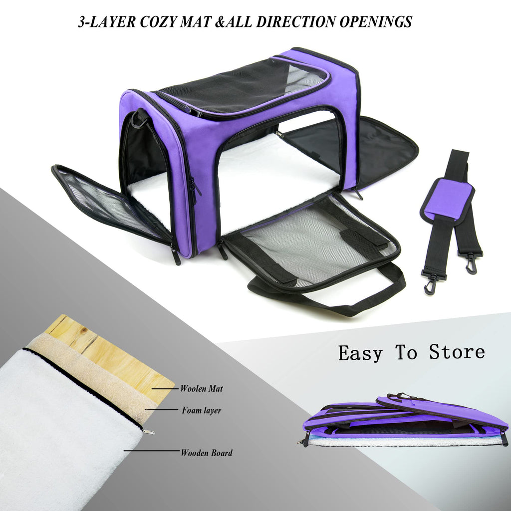 NextFri Soft Sided Carrier for Small Medium Cats Dogs,TSA Airline Approved Collapsible Travel Pet Carrier Medium Purple