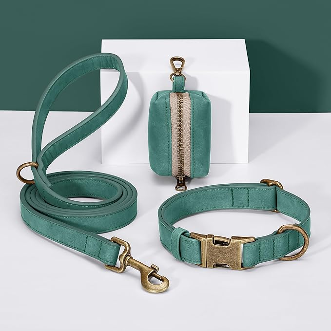 Didog Soft PU Leather Dog Collar, Stylish Quick Released Dog Collars for Medium Dogs, Easy Clean Adjustable Pet Collar for Daily Walking, Green, M Fit 14-18" Neck