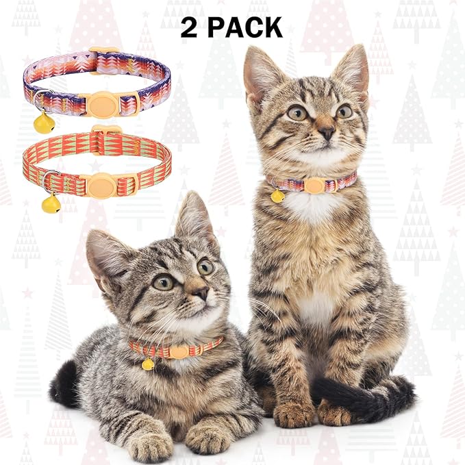 DILLYBUD Breakaway Cat Collars for Girl Boy Cats, Spring Summer All Weather Cat Collar Personalized Pattern 2 Pack,Cute Classic Safety Buckles and Bells,Adjustable Printed Nylon Colorful Kitten Collar