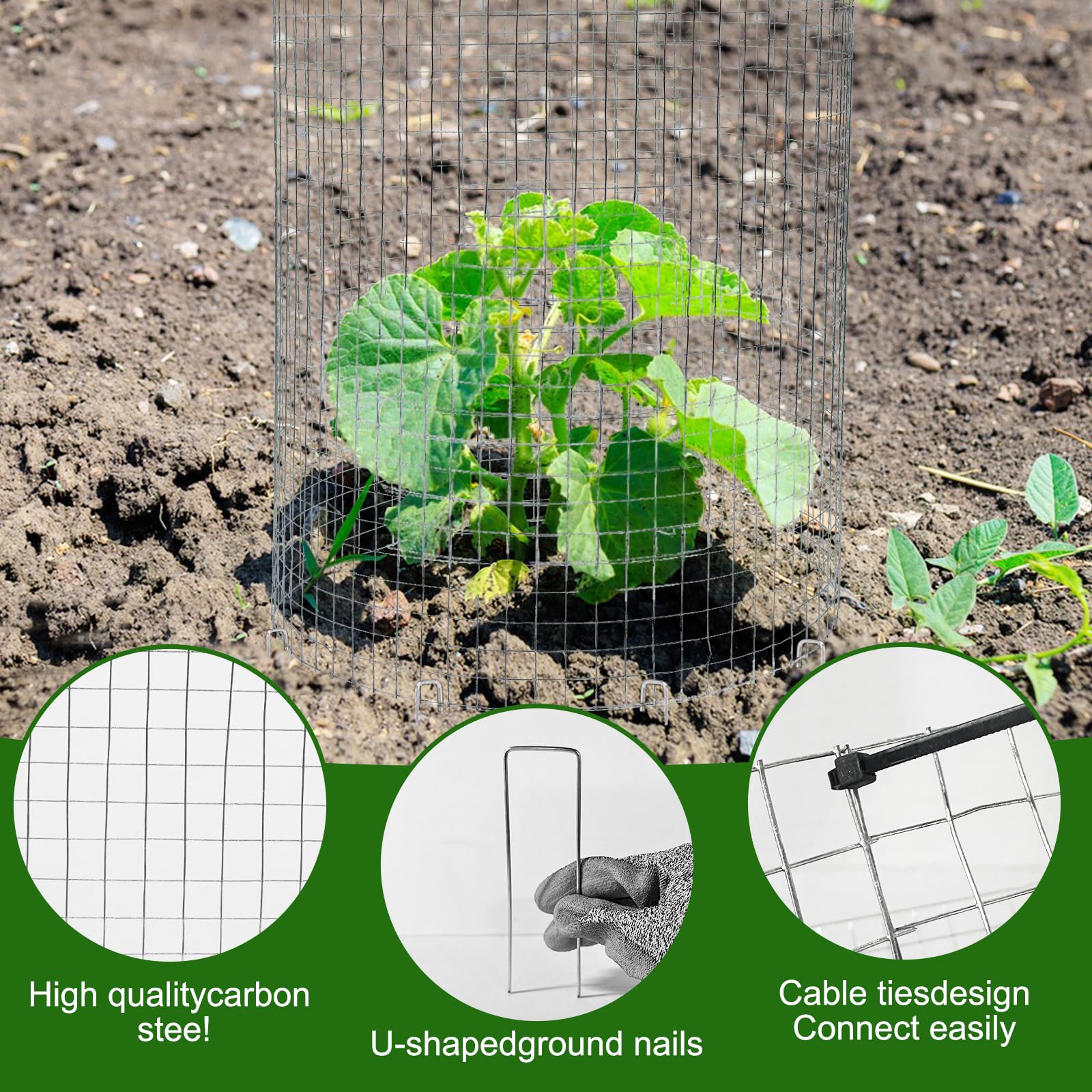 CIEOVO Wire Plant Protector from Animals, Metal Mesh Plant Cage Covers Rustproof Wire Plant Cages 30 U-Stakes and 100 Ties for Plants Keeping Bunnies Chicken Squirrels Birds Chicken Duck Out