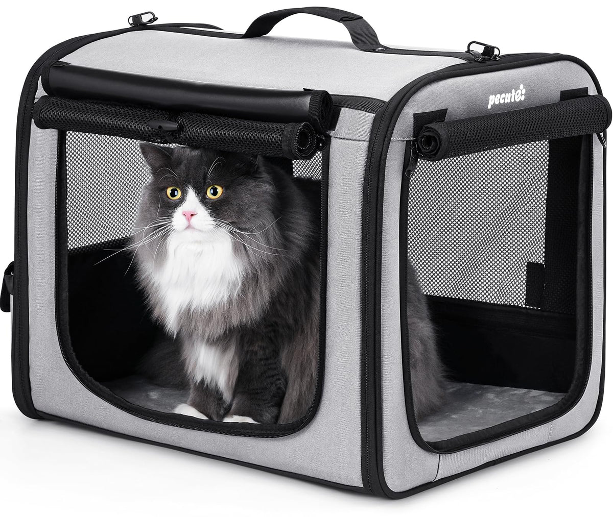 Dog Car Carrier Light Weight 24×17.7×20.5 in, Dog Carrier Easy to Assemble, Dog Car Crate Portable and Breathable, Foldable Pet Carrier for Indoor and Outdoor Use, Dogs Travel Crate with Curtain Brown